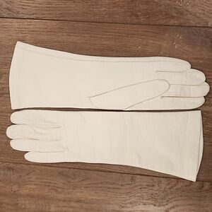 Vintage Grandoe Luxury Gloves Leather Cream Winter White Long Length Size 7